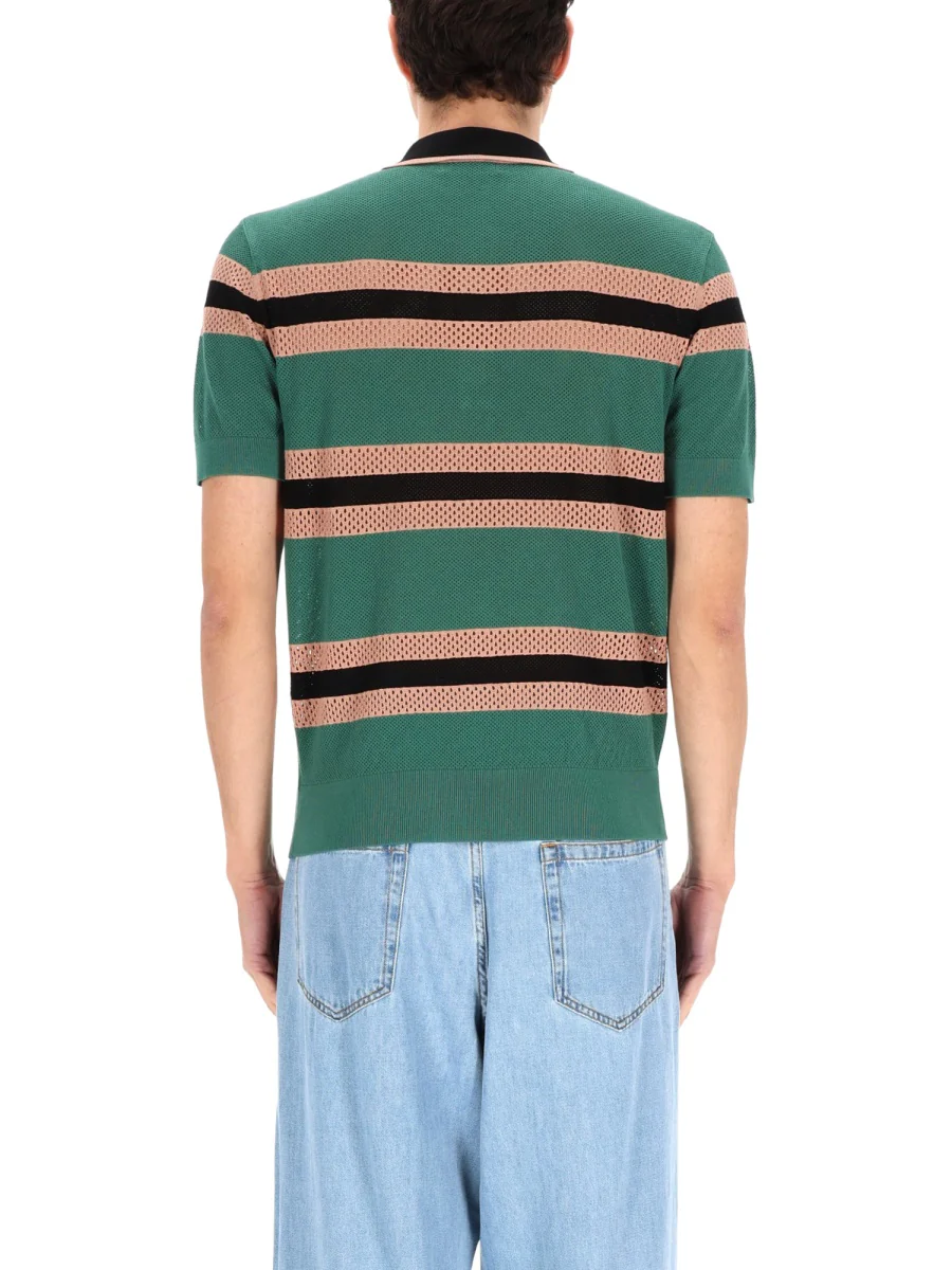 Dries Van Noten Men Perforated "Mercy Stripe" Polo Shirt - Image 4
