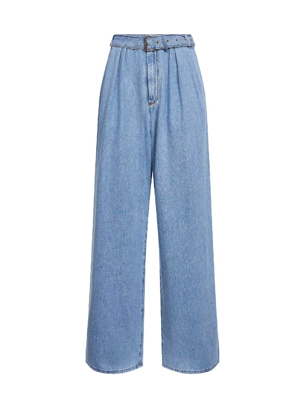 Dries Van Noten Men Light Blue Denim Belted Wide-Leg Jeans