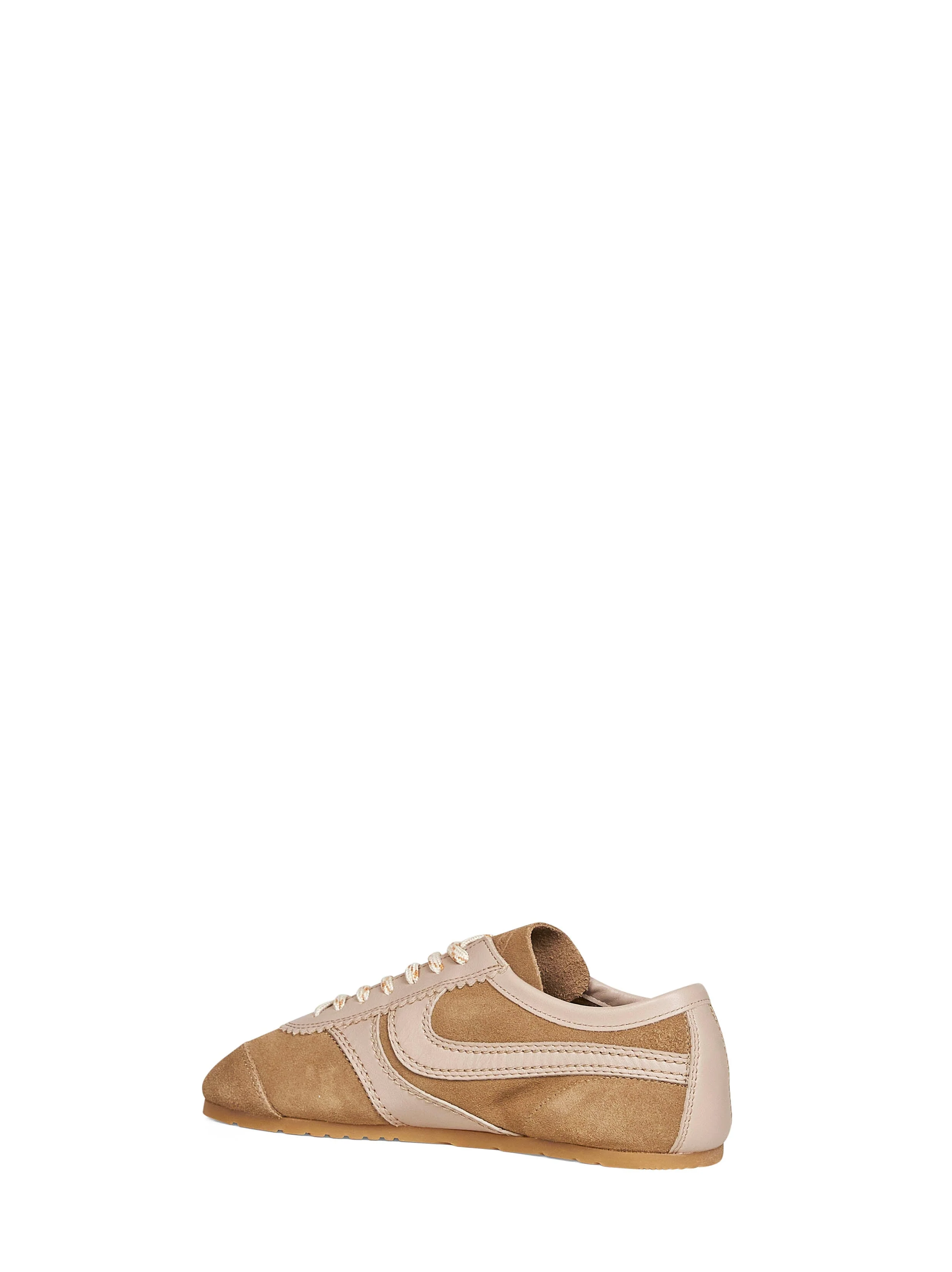 Dries Van Noten Women Beige Suede Sneakers With Leather Details - Image 3