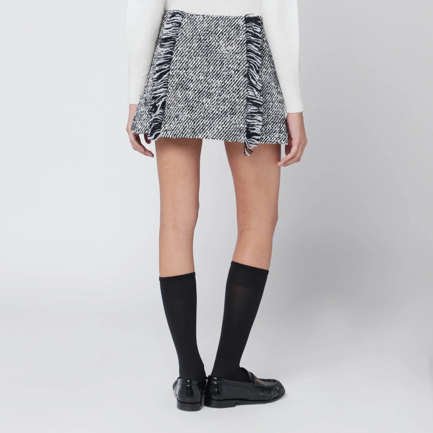 Durazzi Milano Black/White Patterned Wool-Blend Mini Skirt Women - Image 2