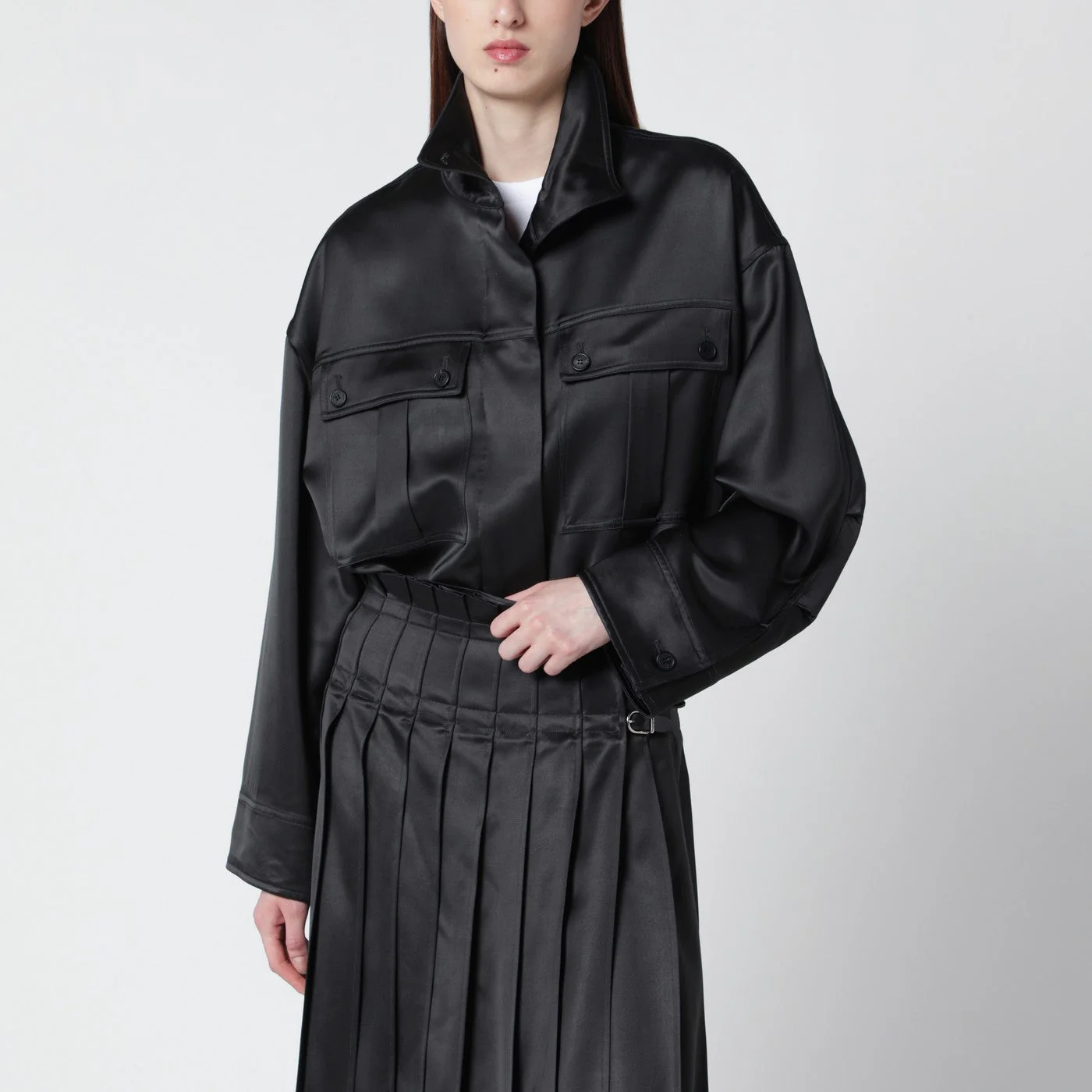 Durazzi Milano Dark Grey Glossy Viscose Shirt Jacket Women