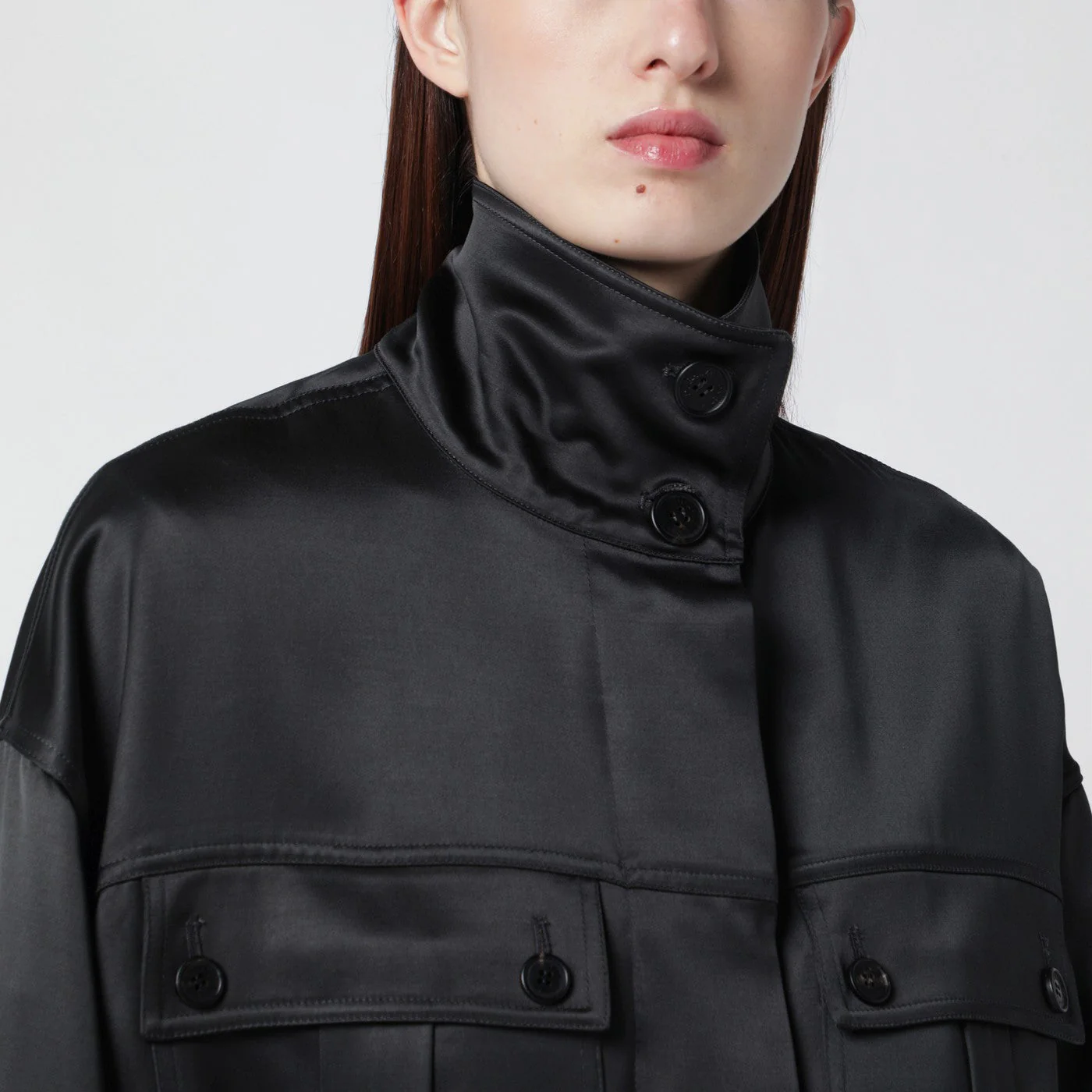 Durazzi Milano Dark Grey Glossy Viscose Shirt Jacket Women - Image 2