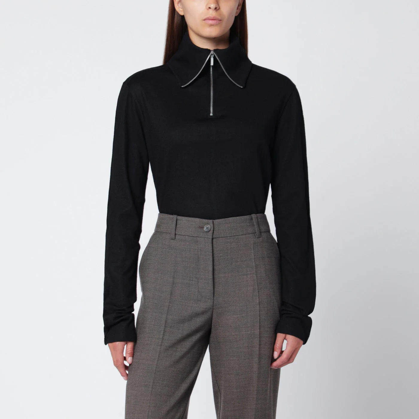 Entire Studios Black Wool Zip-Collar Top Women