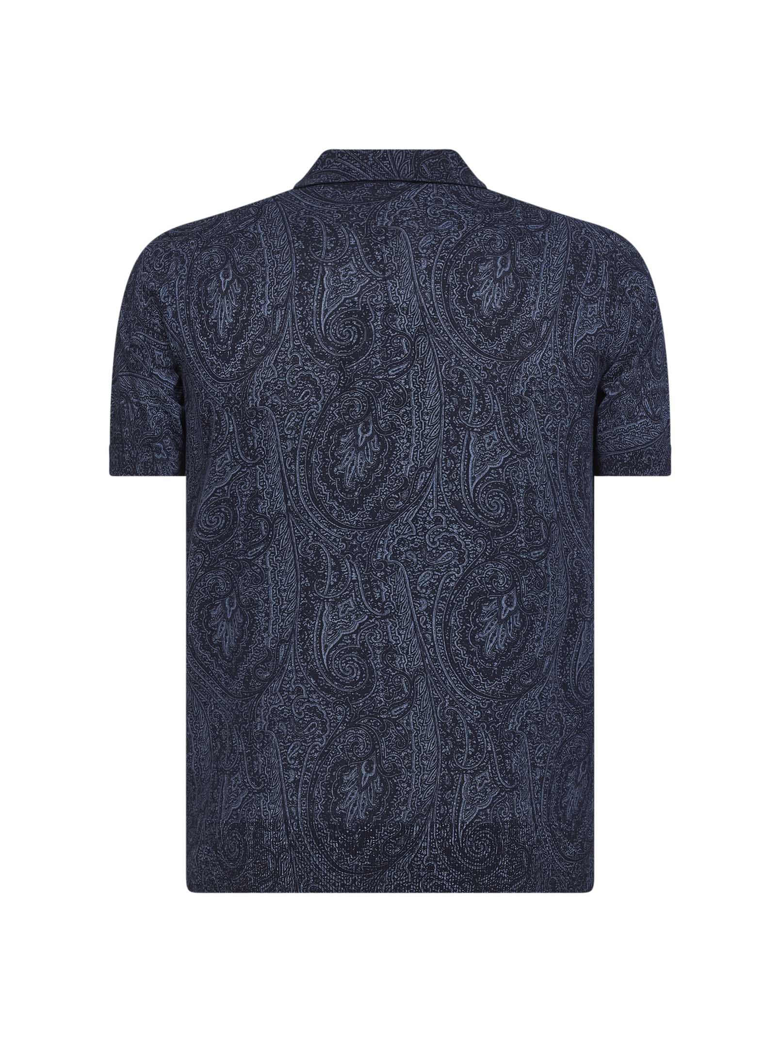 Etro Men Blue Paisley-Pattern Cotton-Silk Blend Knit Polo Shirt - Image 2