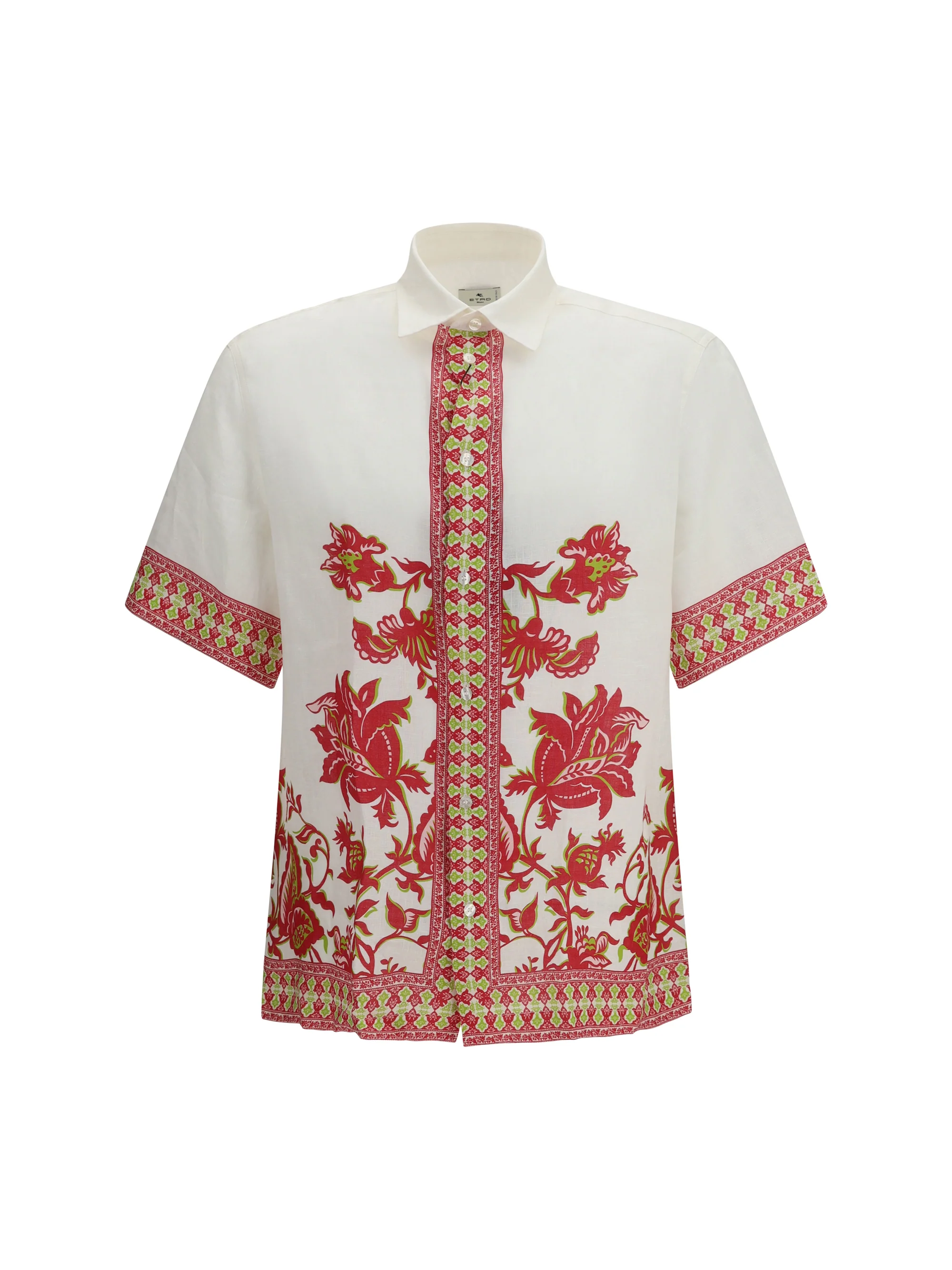 Etro Men Linen Shirt With Floral Print And Short Sleeves