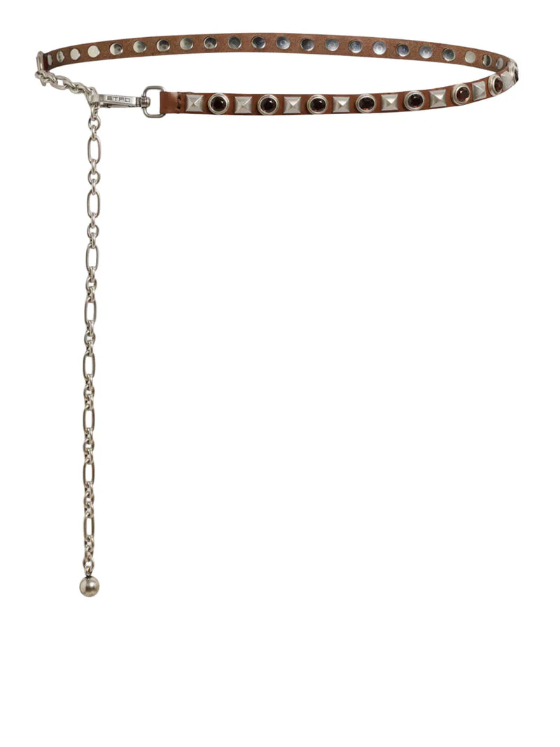 Etro Women Leather Belt With Jewel Studs