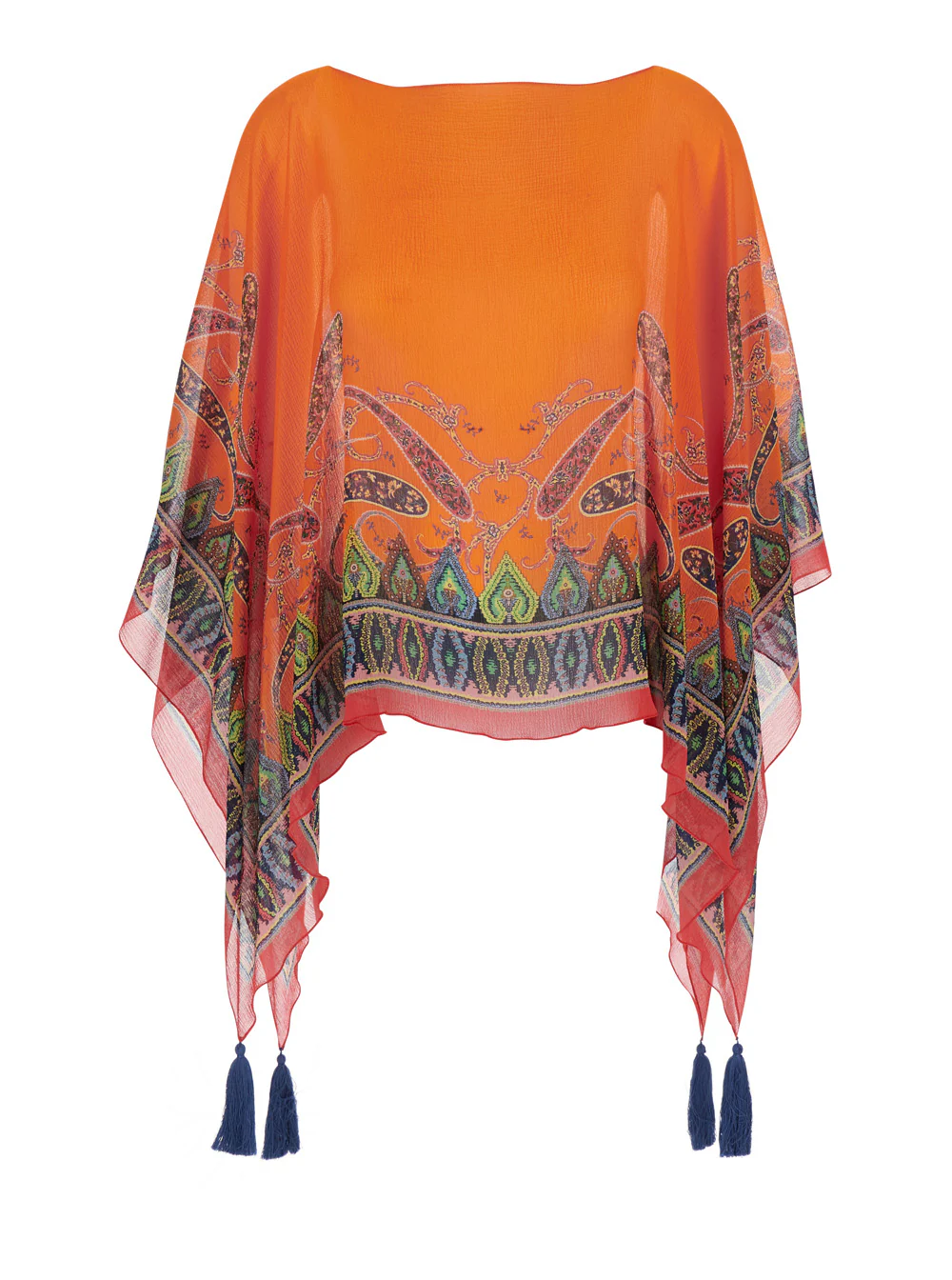 Etro Women Orange Cape With Front And Rear Print And Tassel Details In Silk Woman