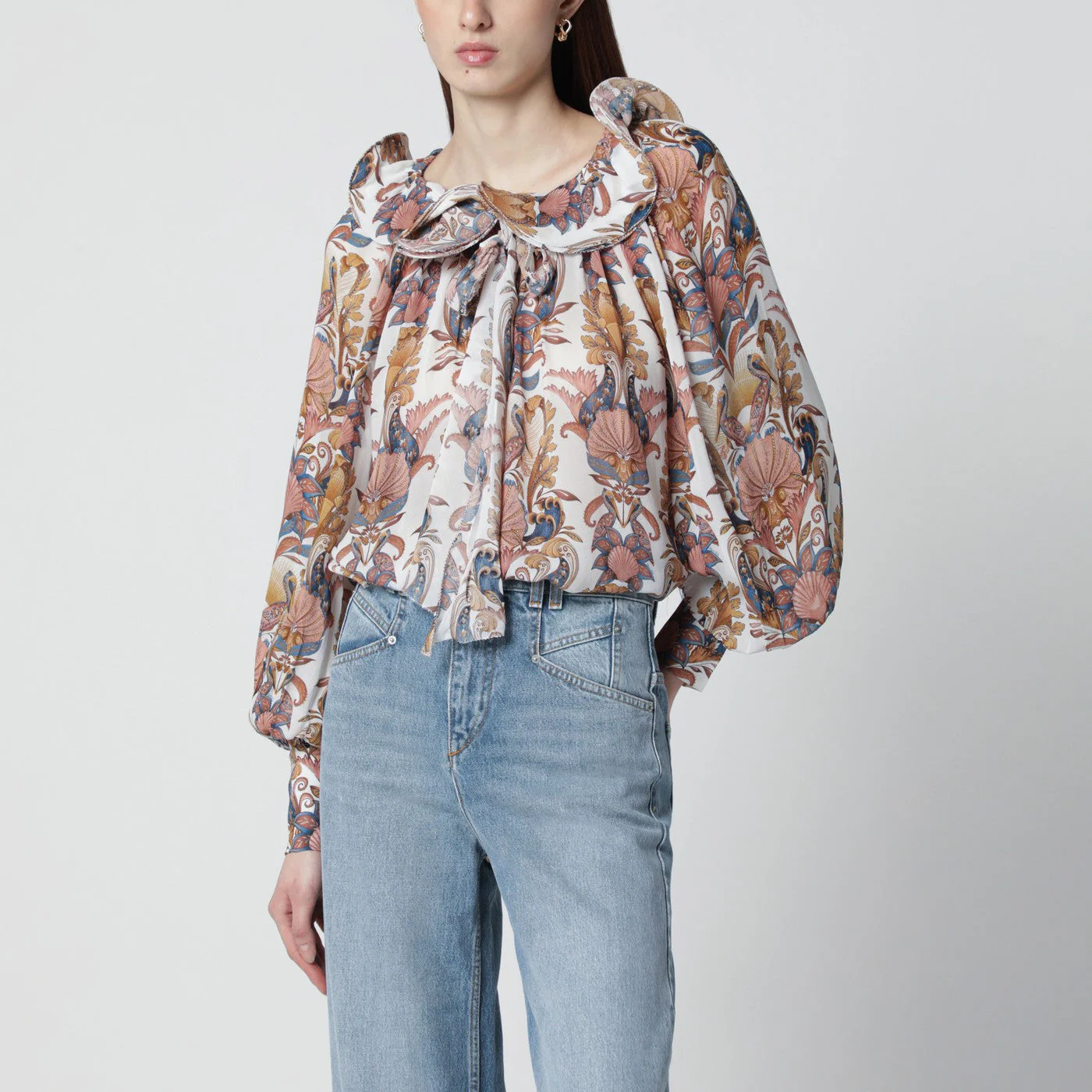 Farm Rio White Sea Garden Blouse With Ruffles Women