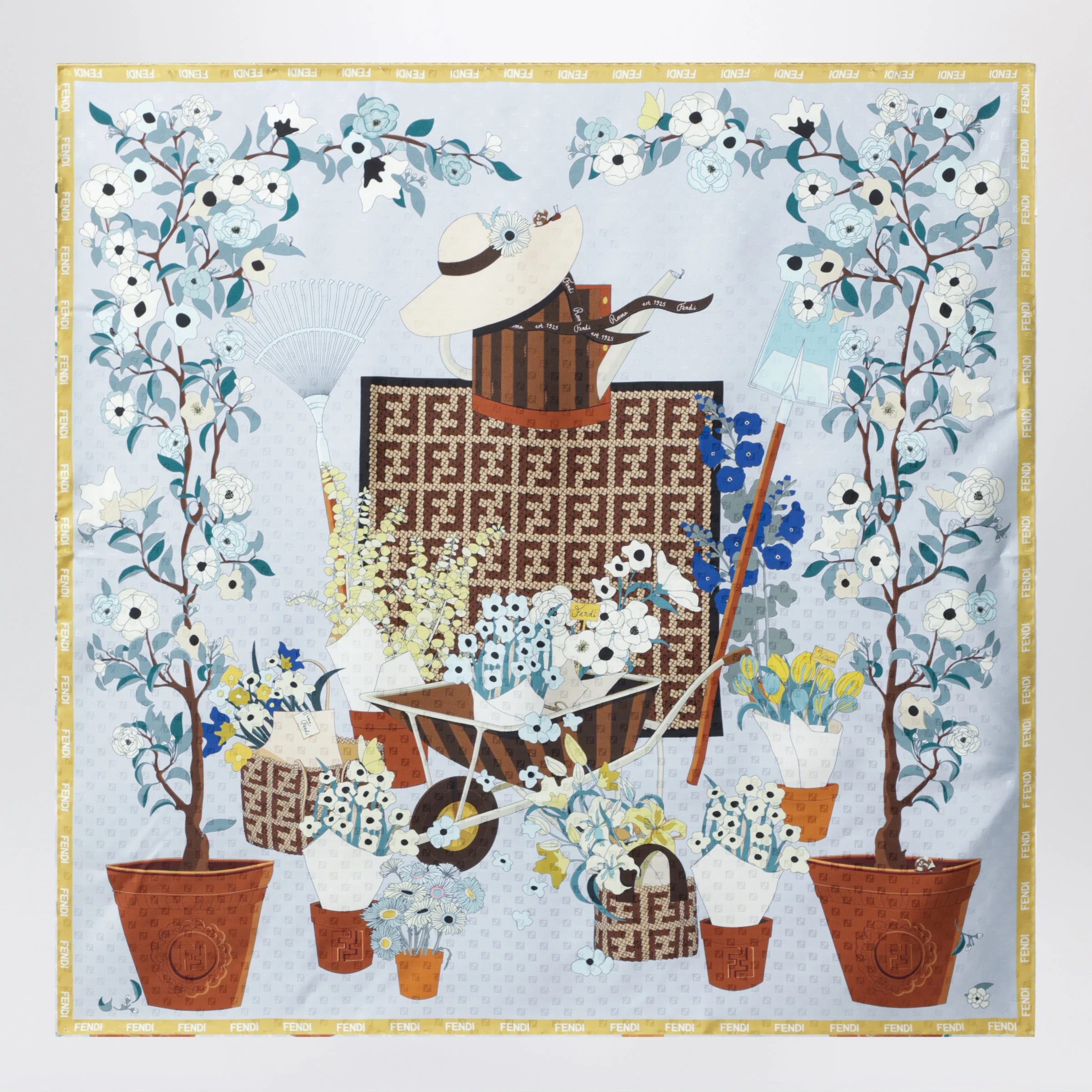Fendi Fendi Gardening Light Blue Multicoloured Silk Foulard Women