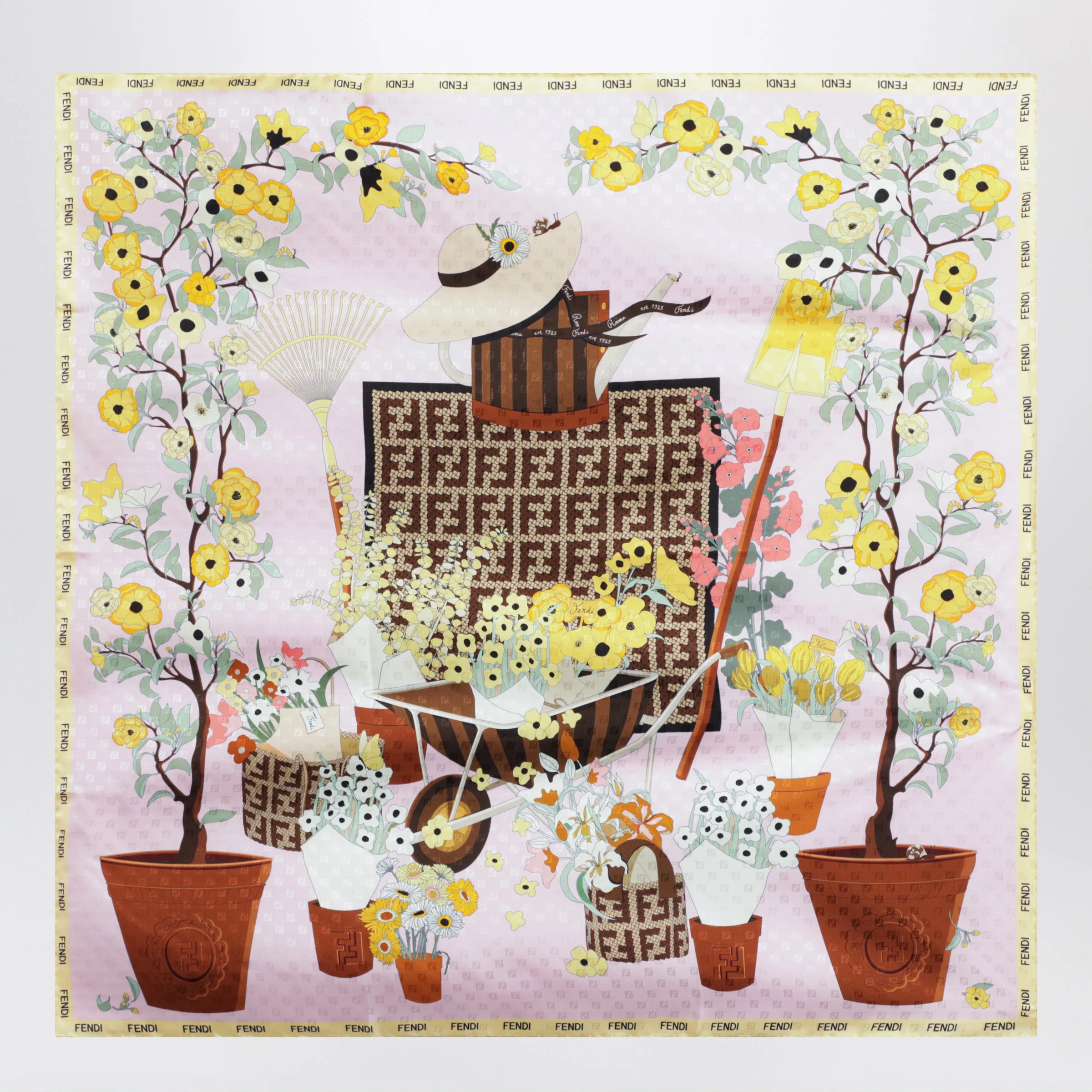 Fendi Fendi Gardening Pink Multicoloured Silk Foulard Women