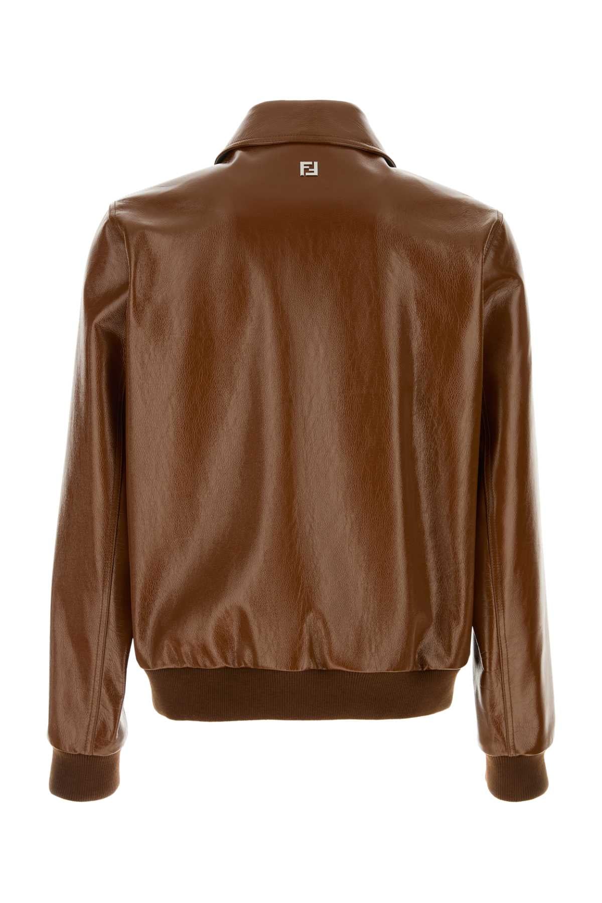 Fendi Men Brown Leather Jacket - Image 2