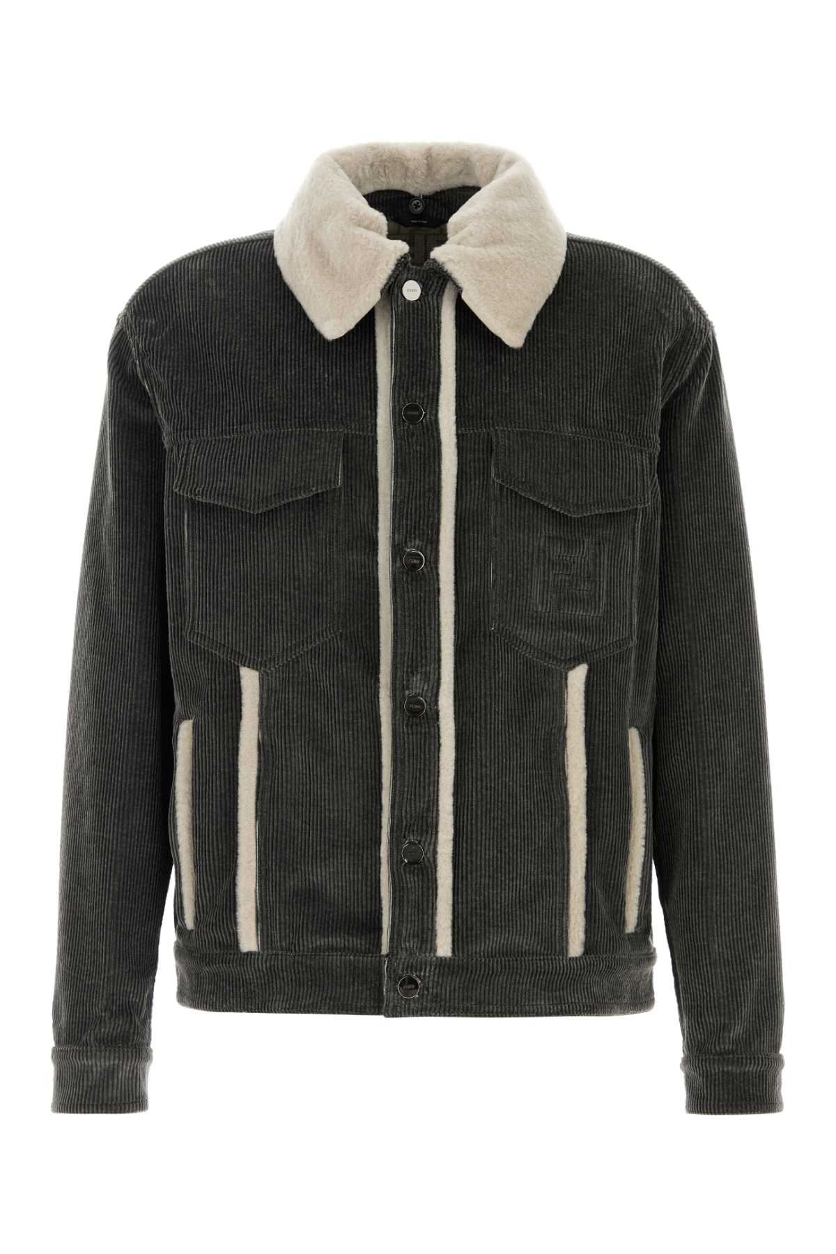 Fendi Men Dark Grey Velvet Jacket