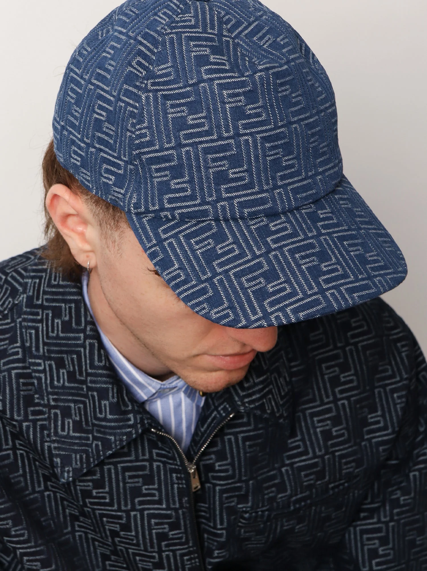 Fendi Men Ff Jacquard Denim Baseball Hat - Image 2