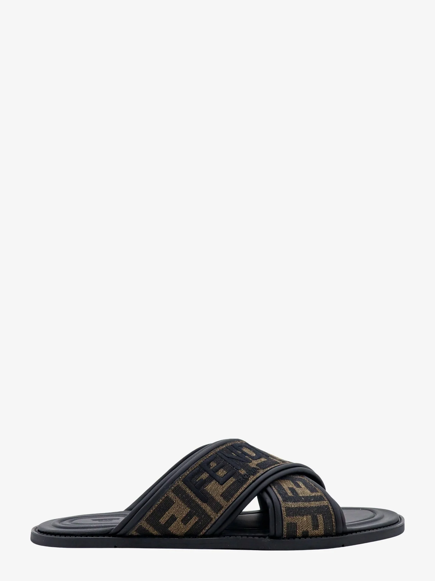 Fendi Men Ff Jacquard Fabric Sandals With Embroidered Logo