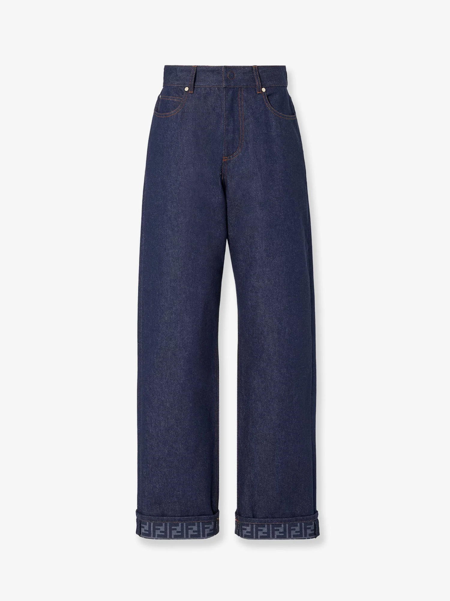 Fendi Women Blue Denim Jeans With Ff Detail On The Bottom
