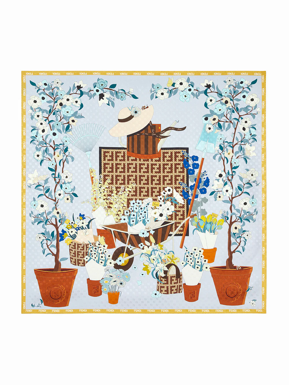 Fendi Women Foulard 90X90 Stampa Fendi Gardening