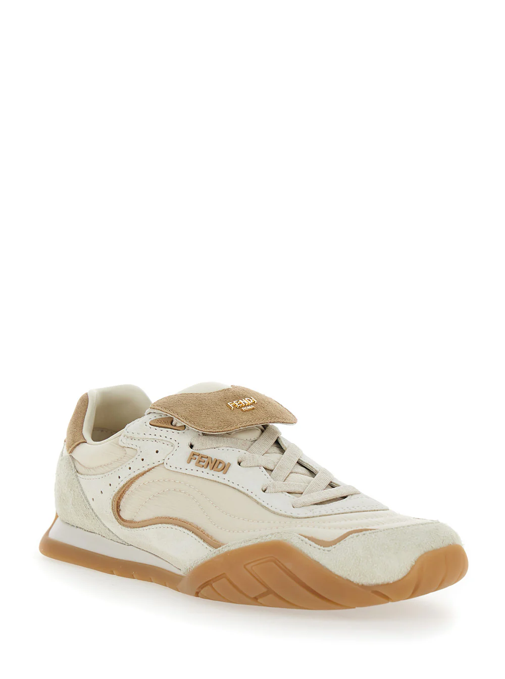 Fendi Women White Low Top Sneakers With Logo Lettering On The Tongue In Suede And Leather Woman - Image 2
