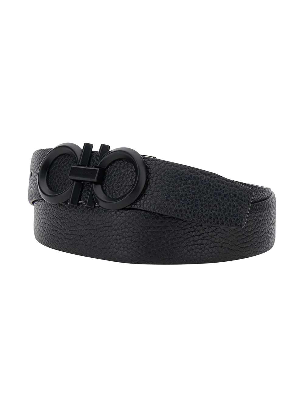 Ferragamo Men Black Belt With Tonal Gancini Buckle In Hammered Leather Man - Image 2