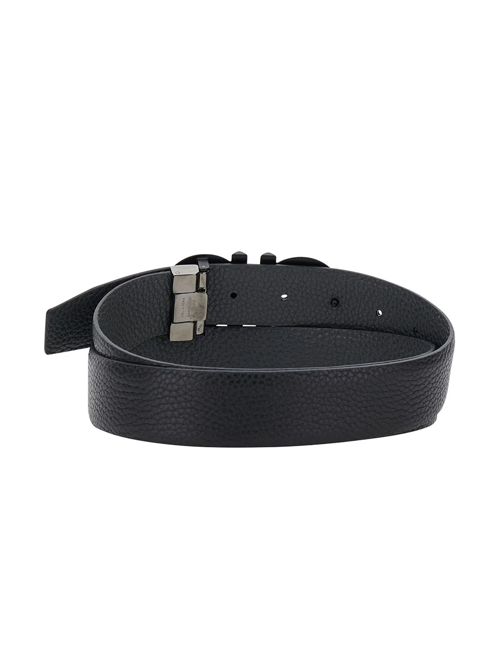 Ferragamo Men Black Belt With Tonal Gancini Buckle In Hammered Leather Man - Image 3