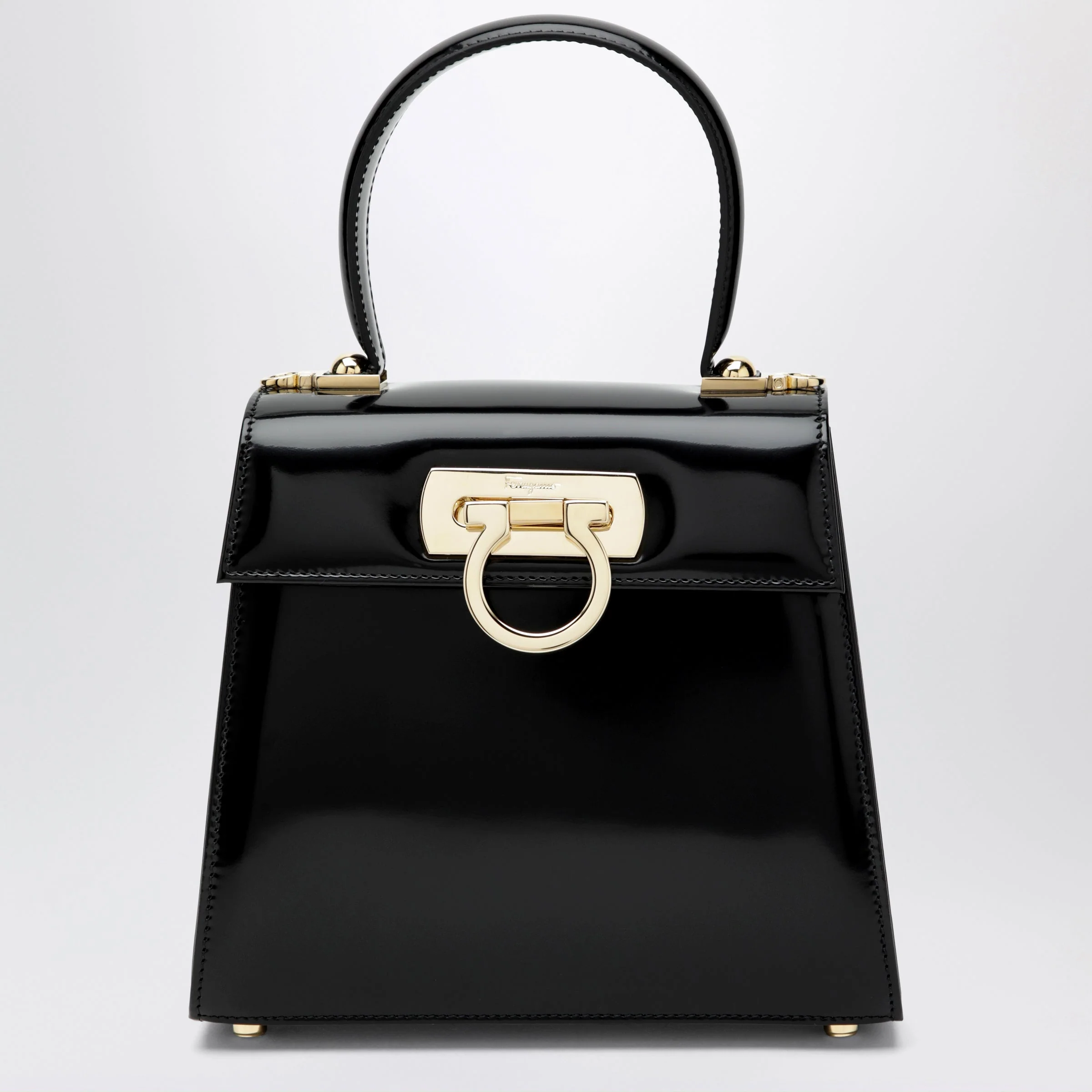 Ferragamo Small Black Leather Top-Handle Bag With Gancini Closure Women