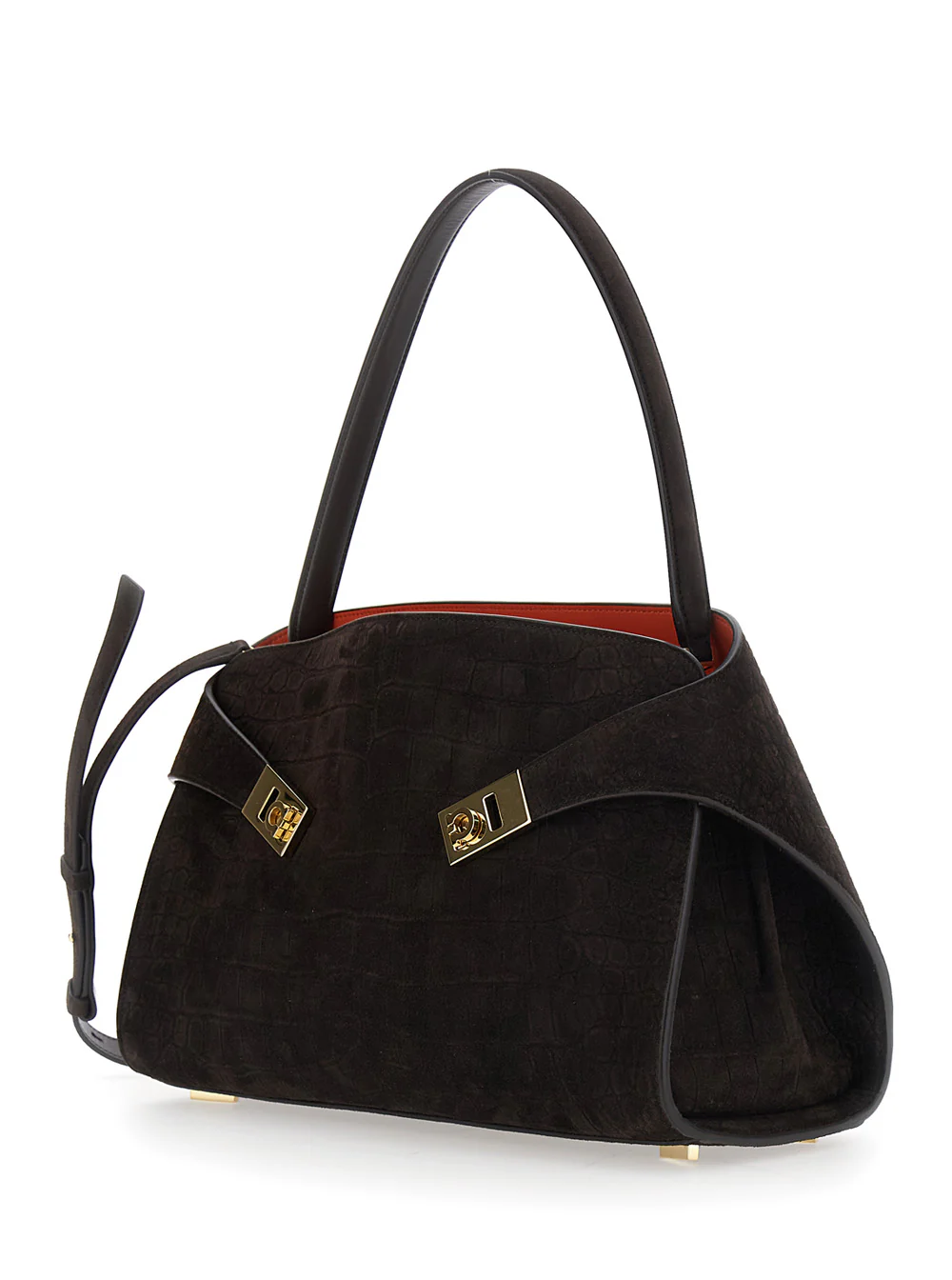 Ferragamo Women Brown Crossbody Bag With Adjustable And Removable Shoulder Strap And Embossed Crodocile Effect In Suede Woman - Image 2