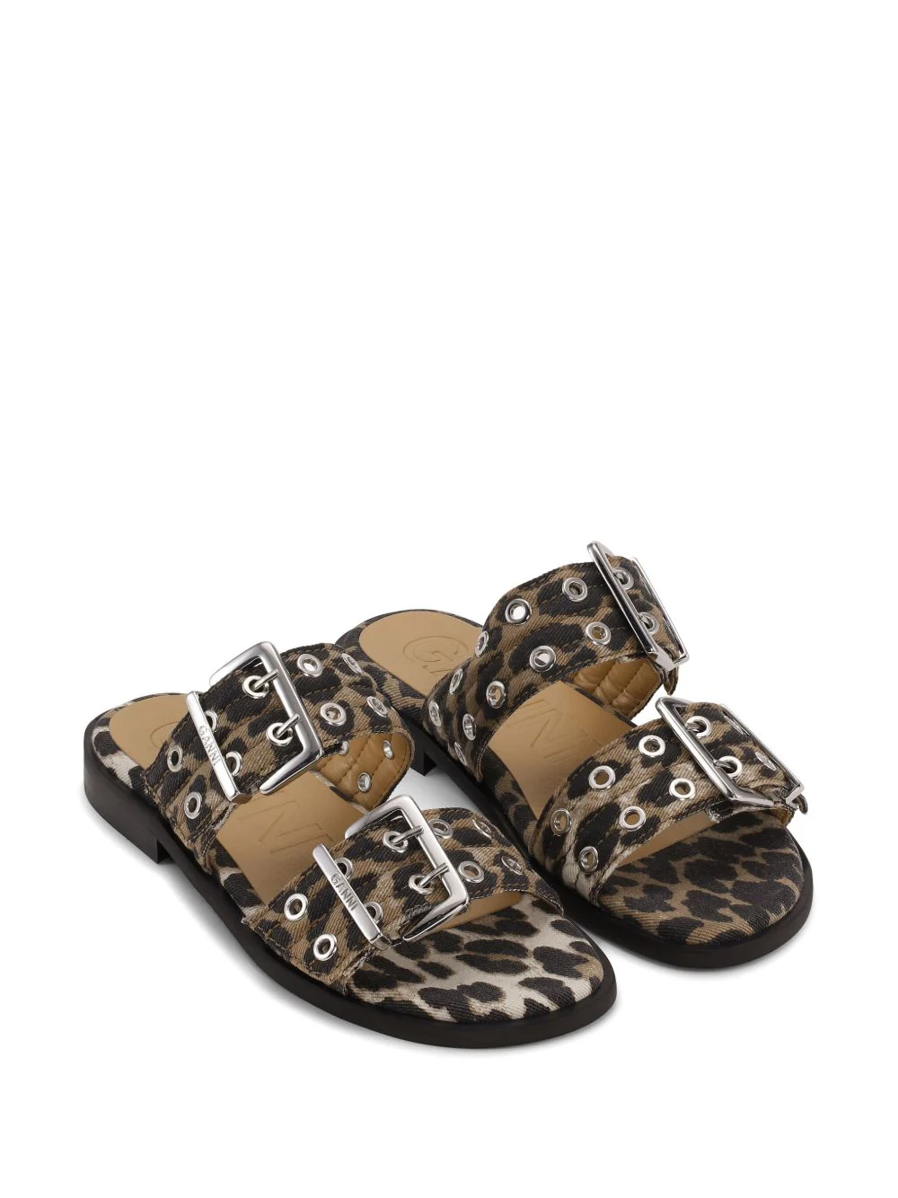 Ganni Women Feminine Buckle Leopard Print Sandals - Image 4