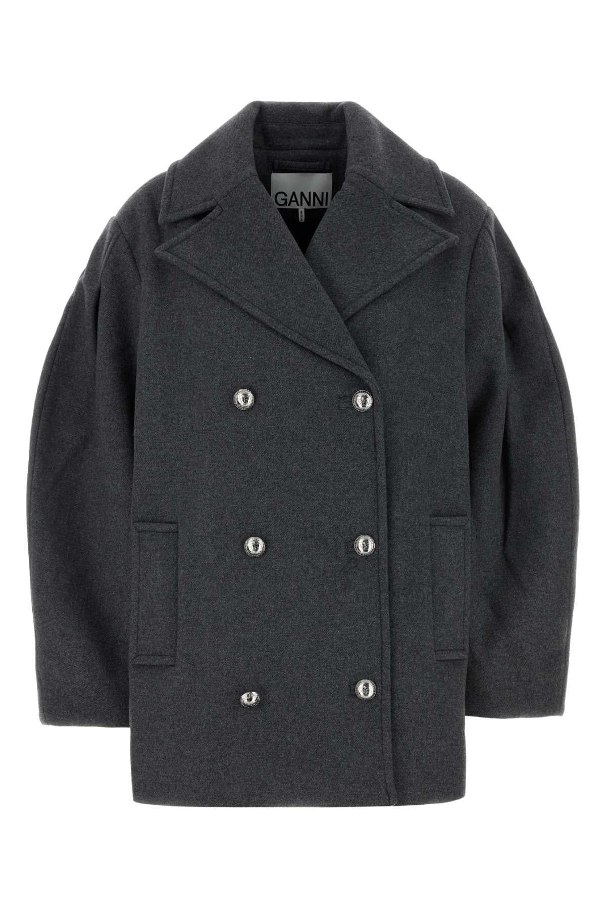 Ganni Women Grey Wool Blend Coat