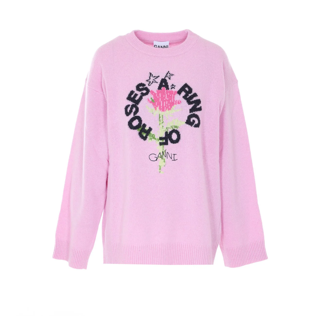 Ganni Women Ring Of A Roses Print Logo Sweater