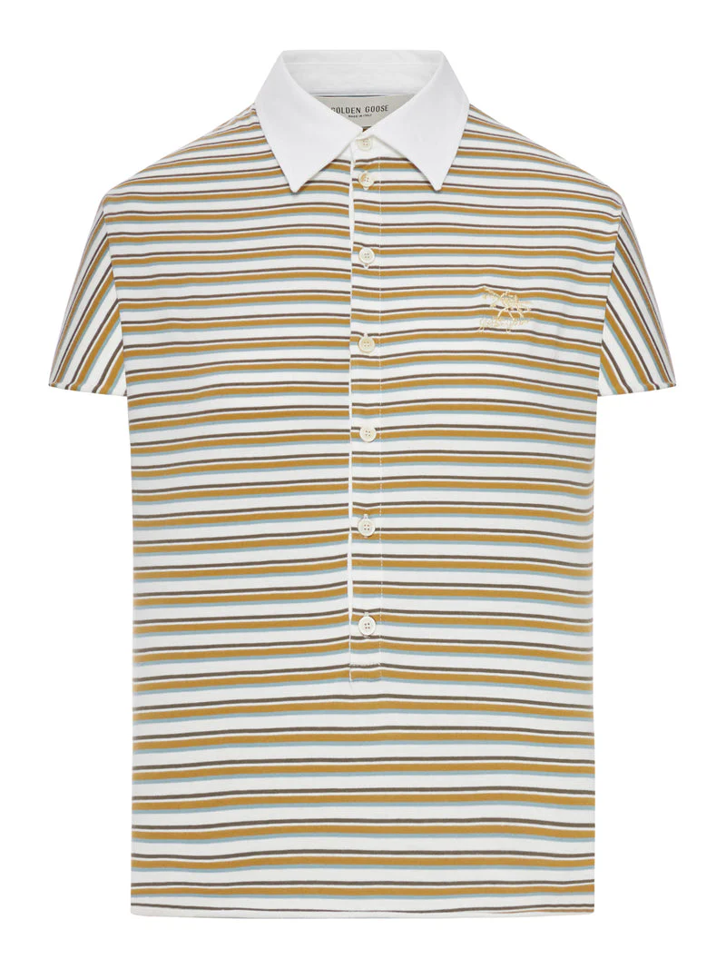 Golden Goose Deluxe Brand Women Striped Jersey Polo T-Shirt With Contrasting Collar