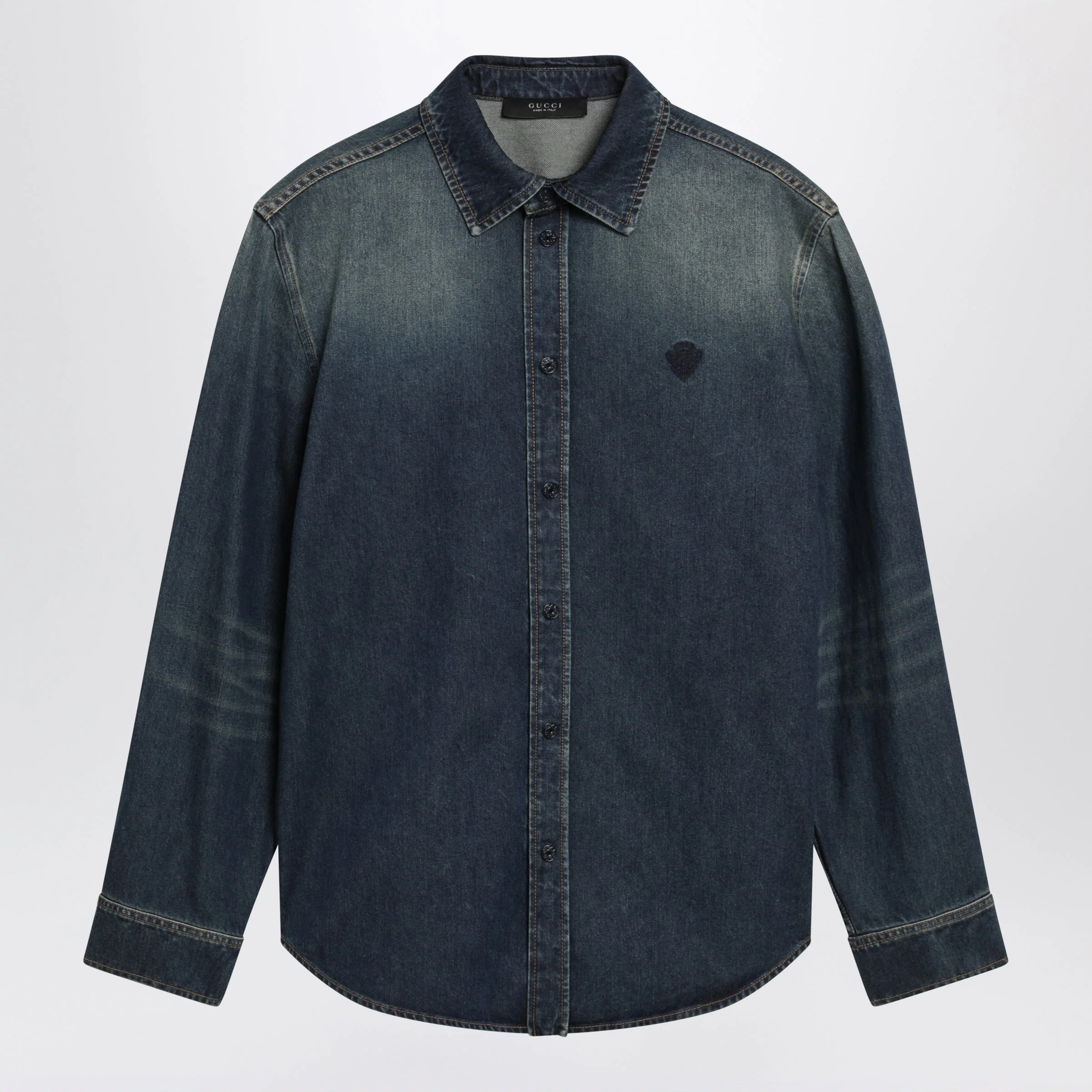 Gucci Blue Denim Shirt With Washed Effect Men