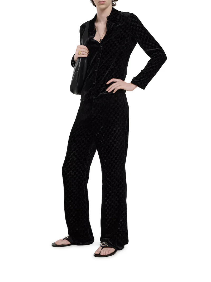 Gucci Men Gg Stretch Dévoré Velvet Trousers - Image 2