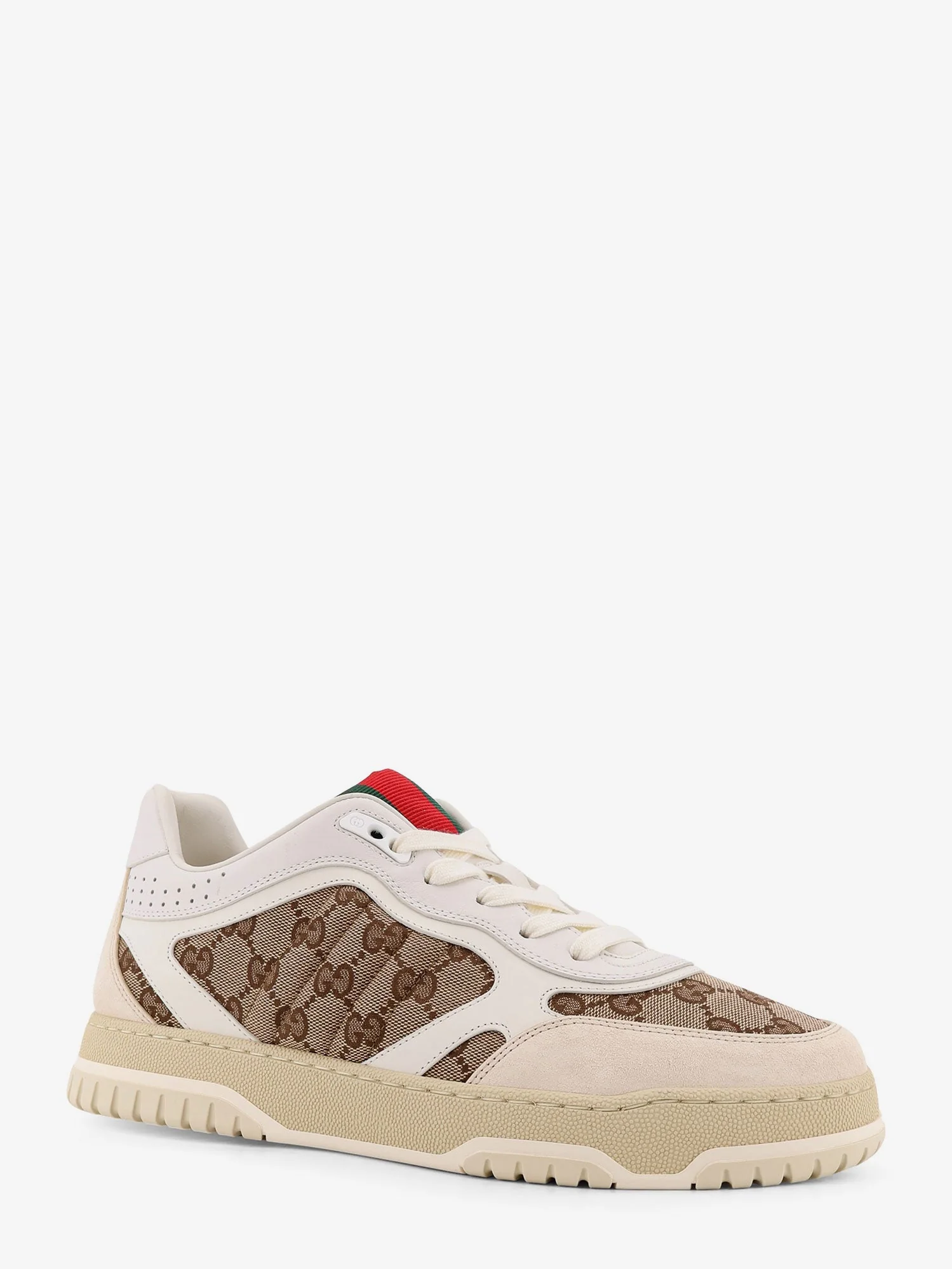 Gucci Men Leather And Suede Low-Top Re-Web Sneakers With Gg Supreme Fabric Inserts - Image 2
