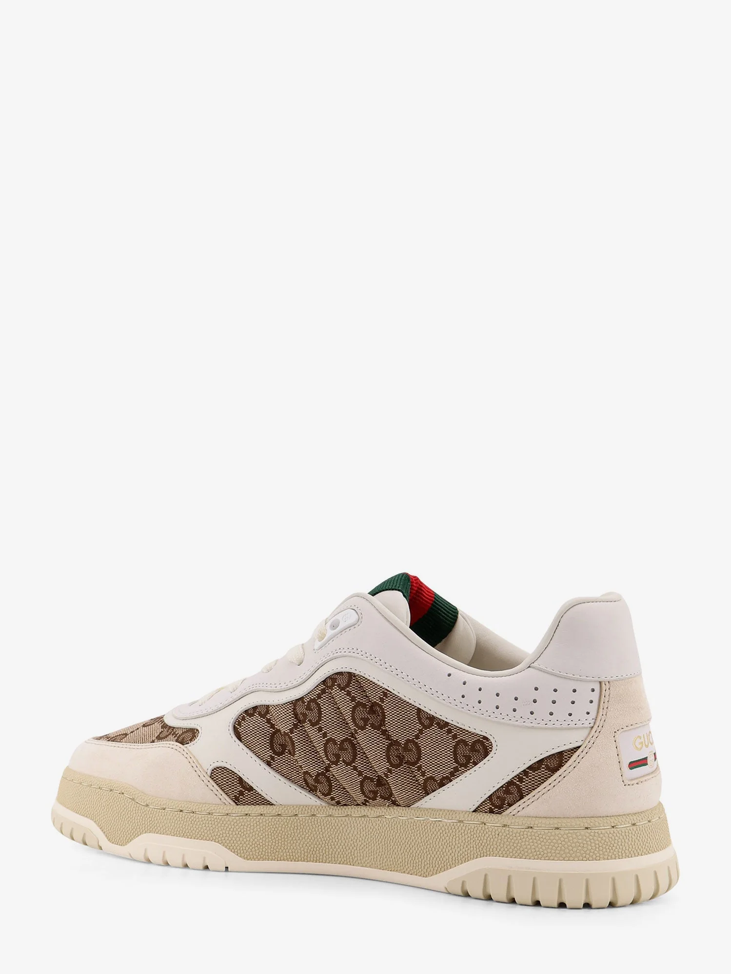 Gucci Men Leather And Suede Low-Top Re-Web Sneakers With Gg Supreme Fabric Inserts - Image 3