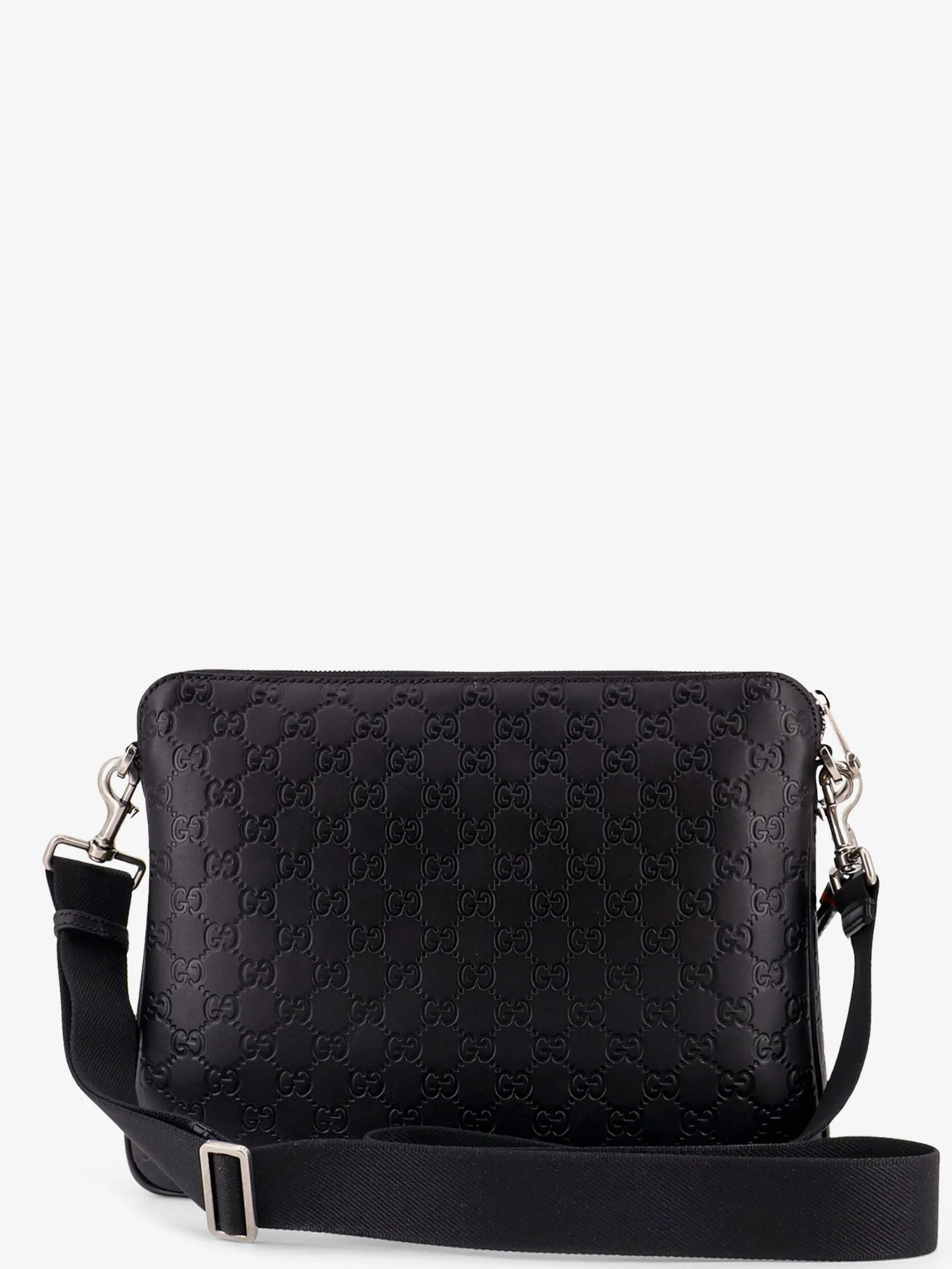 Gucci Men Leather Gg Emblem Crossbody Bag With Embossed Gg Motif - Image 3