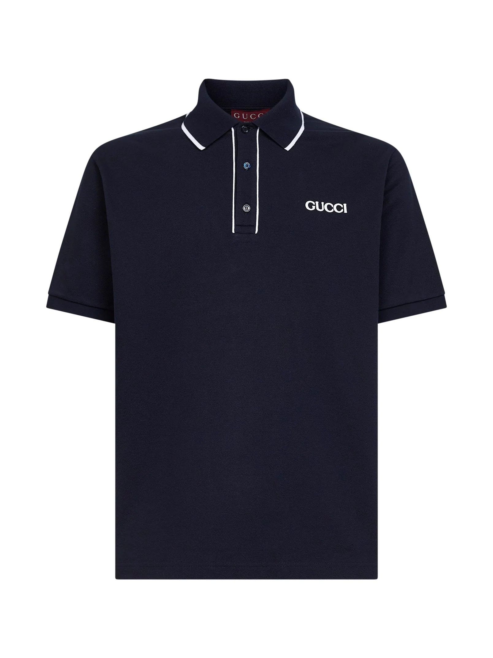 Gucci Men Navy Blue Cotton Pique Embroidered Polo Shirt