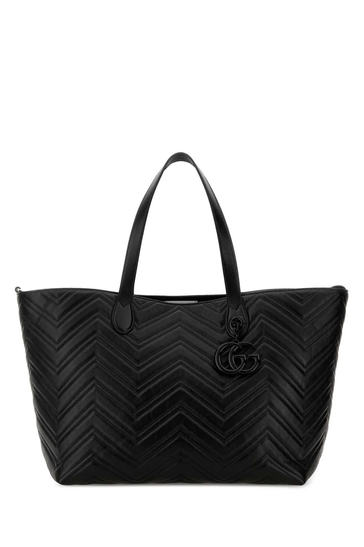 Gucci Women Black Leather Large Gg Marmont Shopping Bag