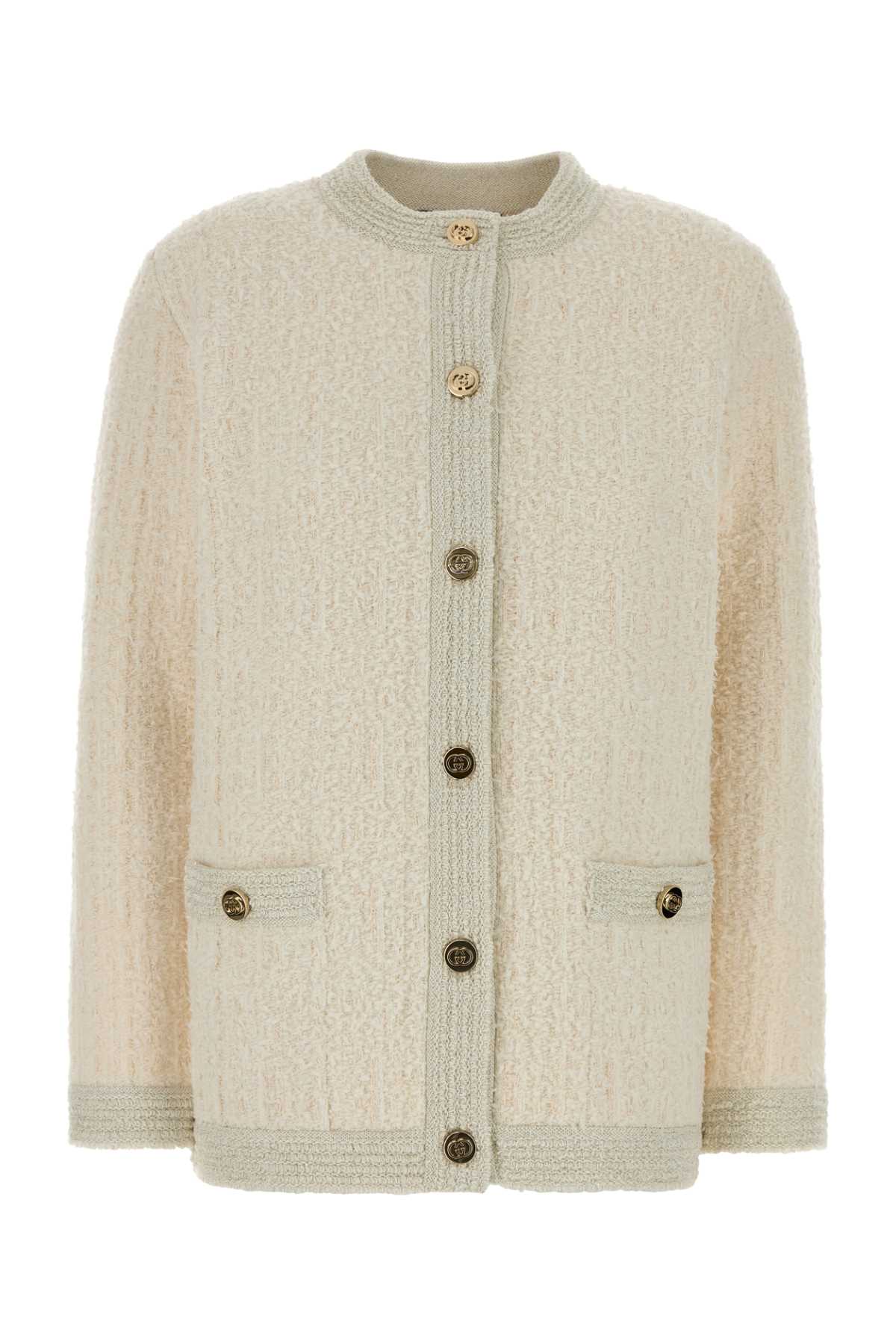 Gucci Women Ivory Stretch Boucle Cardigan