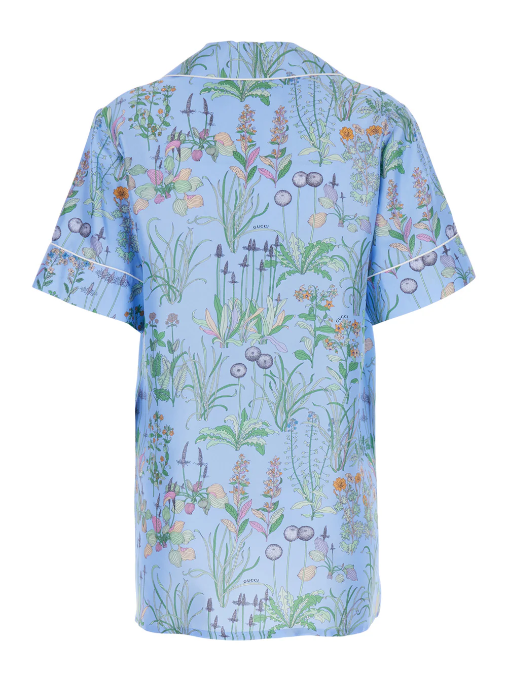 Gucci Women Light Blue Shirt With Cuban Collar And All-Over Floral Print In Silk Woman - Image 2