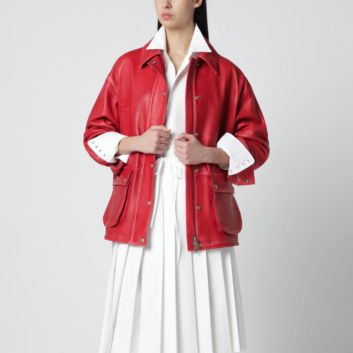 Halfboy Red Leather Parka Women