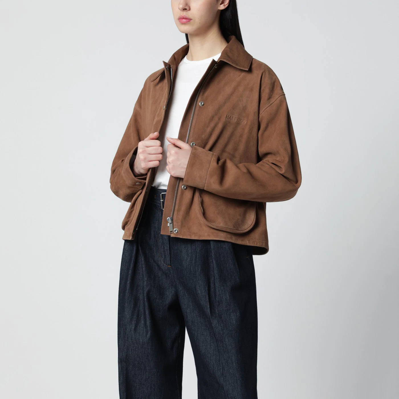 Halfboy Short Mocha Suede Leather Jacket Women