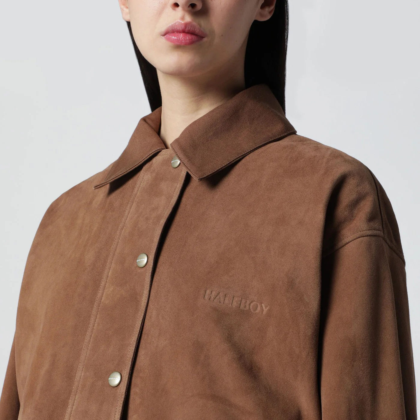 Halfboy Short Mocha Suede Leather Jacket Women - Image 2