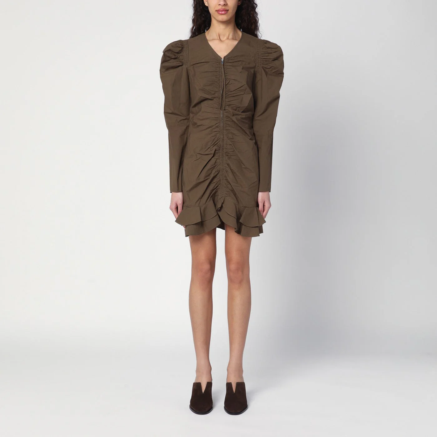 Isabel Marant ÉToile Briali Mini Dress With Green Khaki Zip Women
