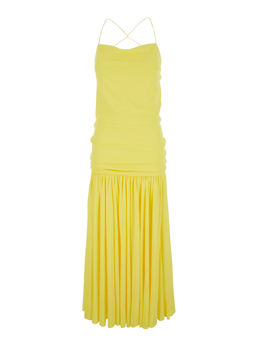Jacquemus Women Yellow Dress With Straight Neckline And Gathered Waist In Tech Fabric Woman