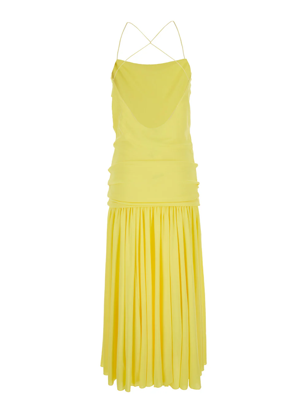 Jacquemus Women Yellow Dress With Straight Neckline And Gathered Waist In Tech Fabric Woman - Image 2