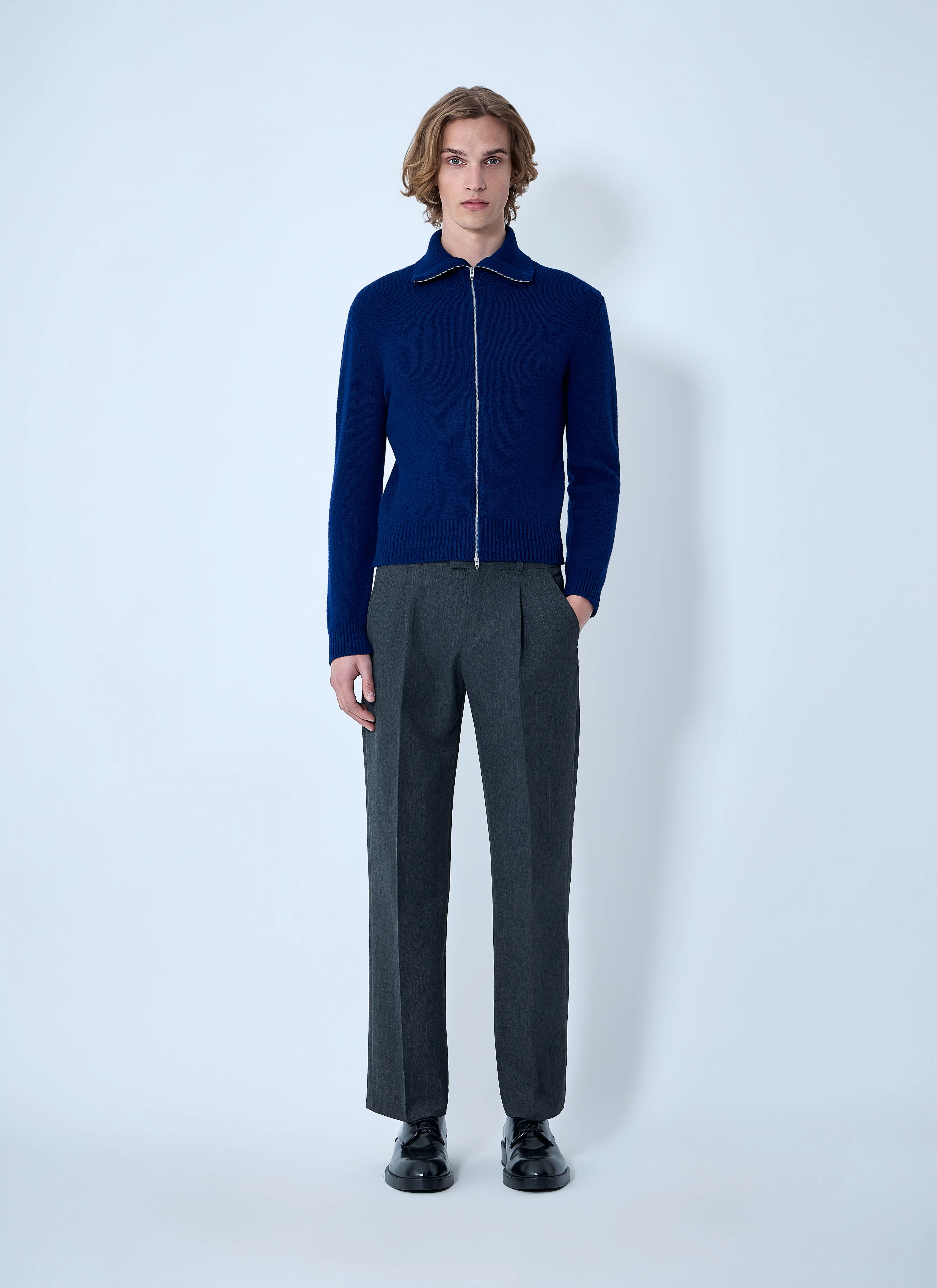 Jil Sander Men Zip-Up Wool Knit Cardigan - Image 2