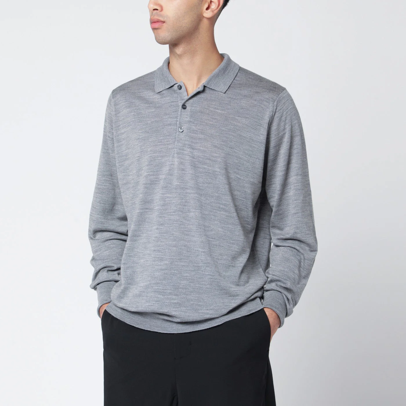 John Smedley Light Grey Wool Polo Shirt Men
