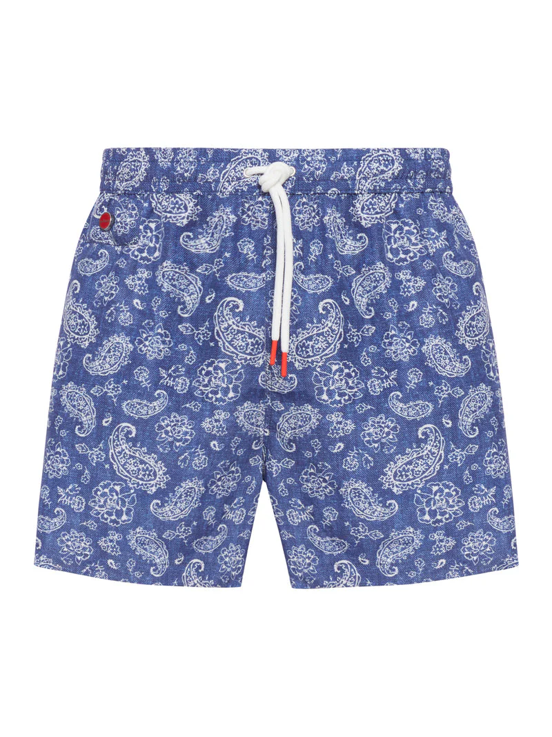 Kiton Men Swimsuit In Technical Fabric With All-Over Graphics