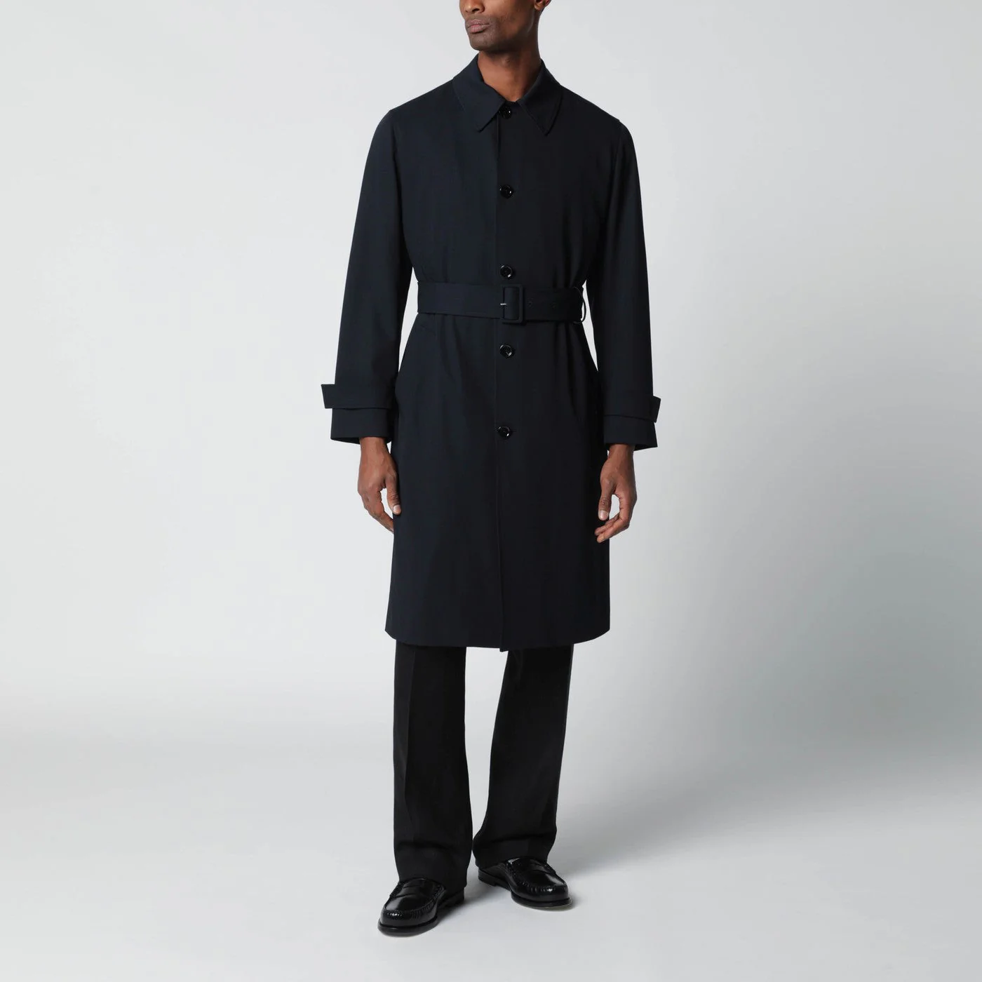 Lardini Blue Single-Breasted Wool Trench Coat Men