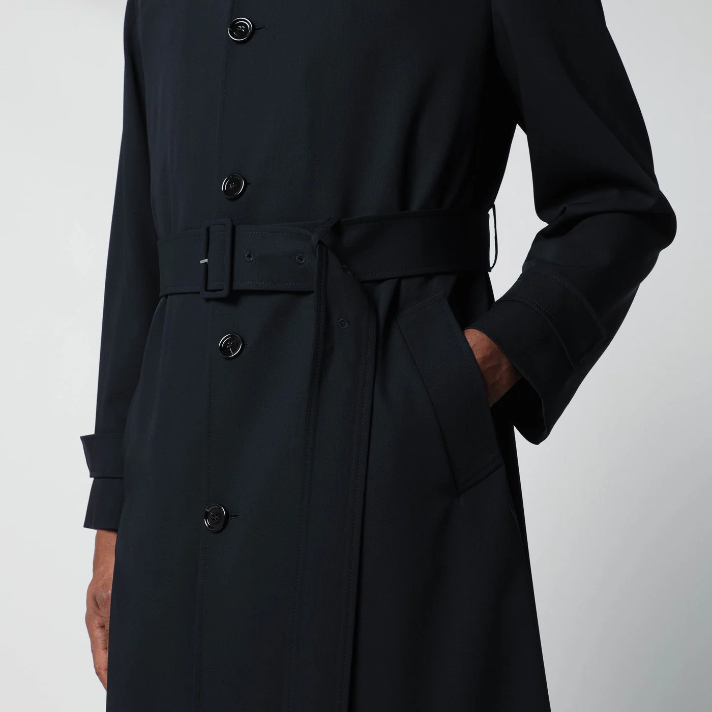 Lardini Blue Single-Breasted Wool Trench Coat Men - Image 2
