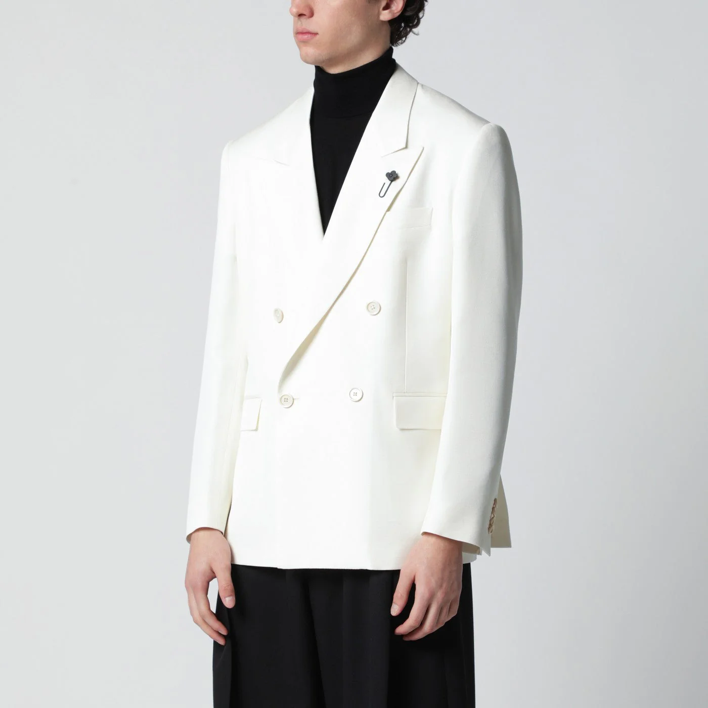 Lardini White Viscose Double-Breasted Suit Men